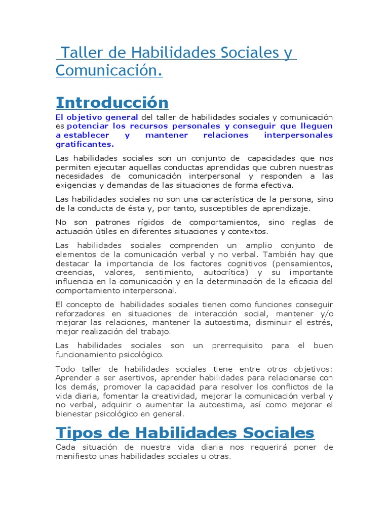 Taller de Habilidades Sociales y Comunicación | PDF | Comunicación ...
