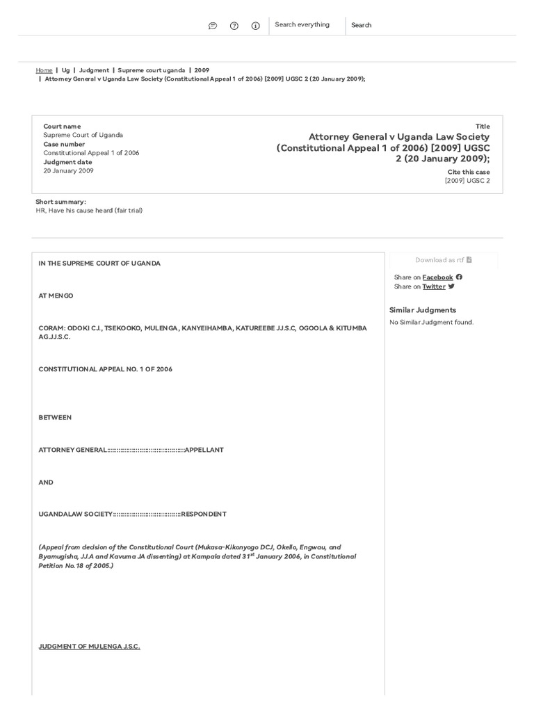 Attorney General Vs Uganda Law Society PDF Precedent Appeal