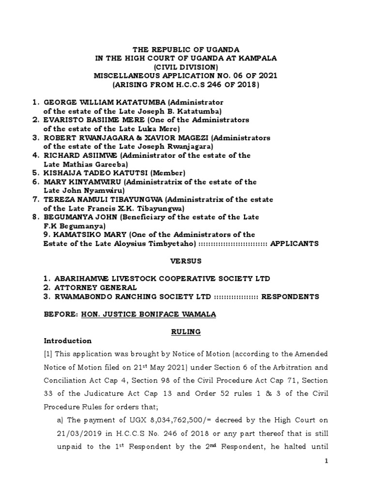 Uganda High Court Arbitration Ruling | PDF | Arbitration | Affidavit
