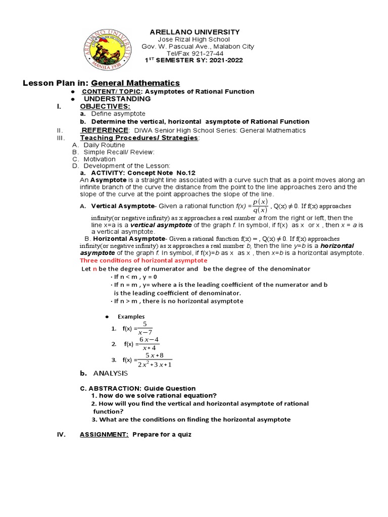 LESSON NO.12 - Vert and Horizontal Asymptote 1 | PDF | Asymptote | Geometry