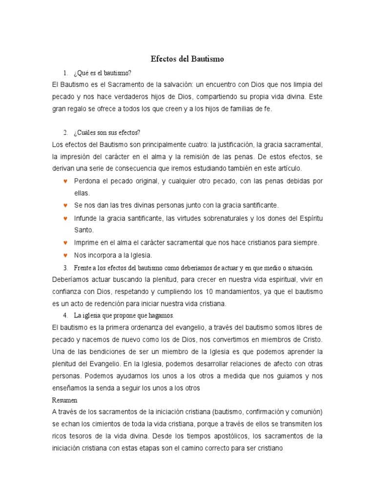 Efectos del Sacramento del Bautismo | PDF | Bautismo | Gracia divina