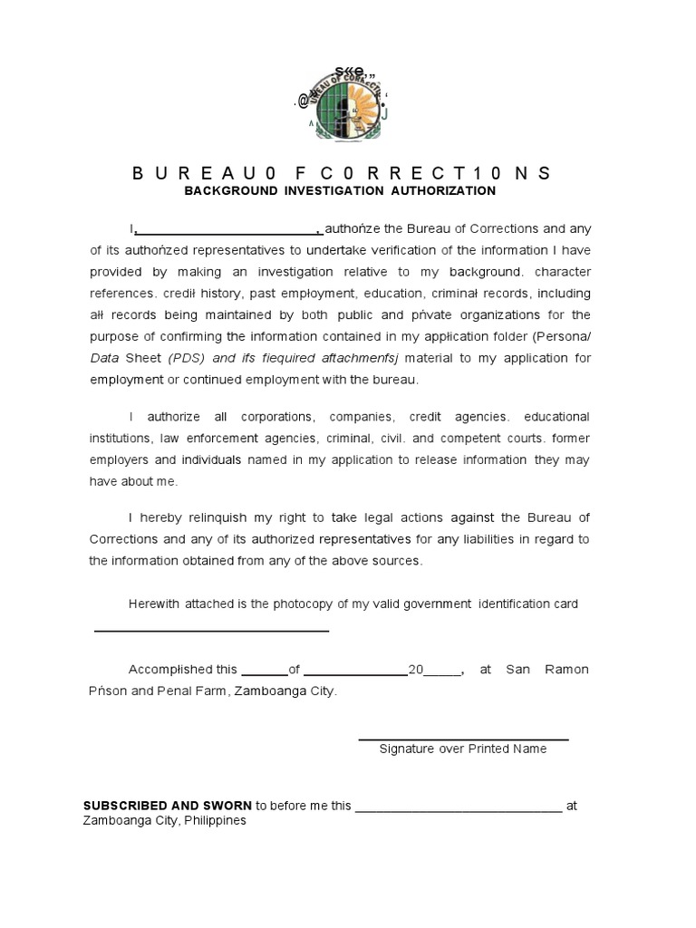 Background Investigation Authorization Form | PDF
