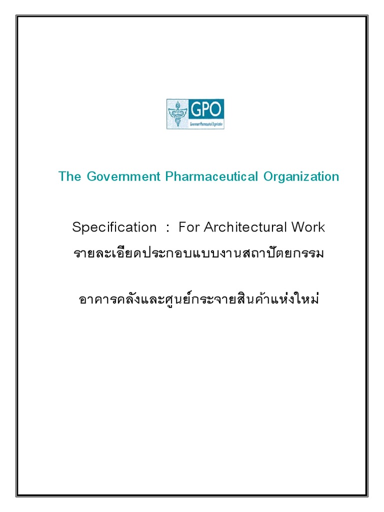 Specification: For Architectural Work: The Government Pharmaceutical ...