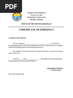 Certificate of Indengency Pinuno Party List