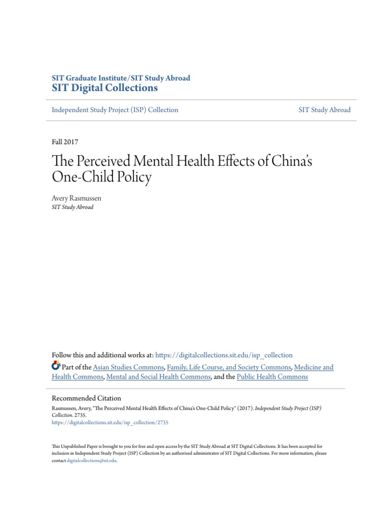 The Perceived Mental Health Effects of China S OneChild Policy PDF