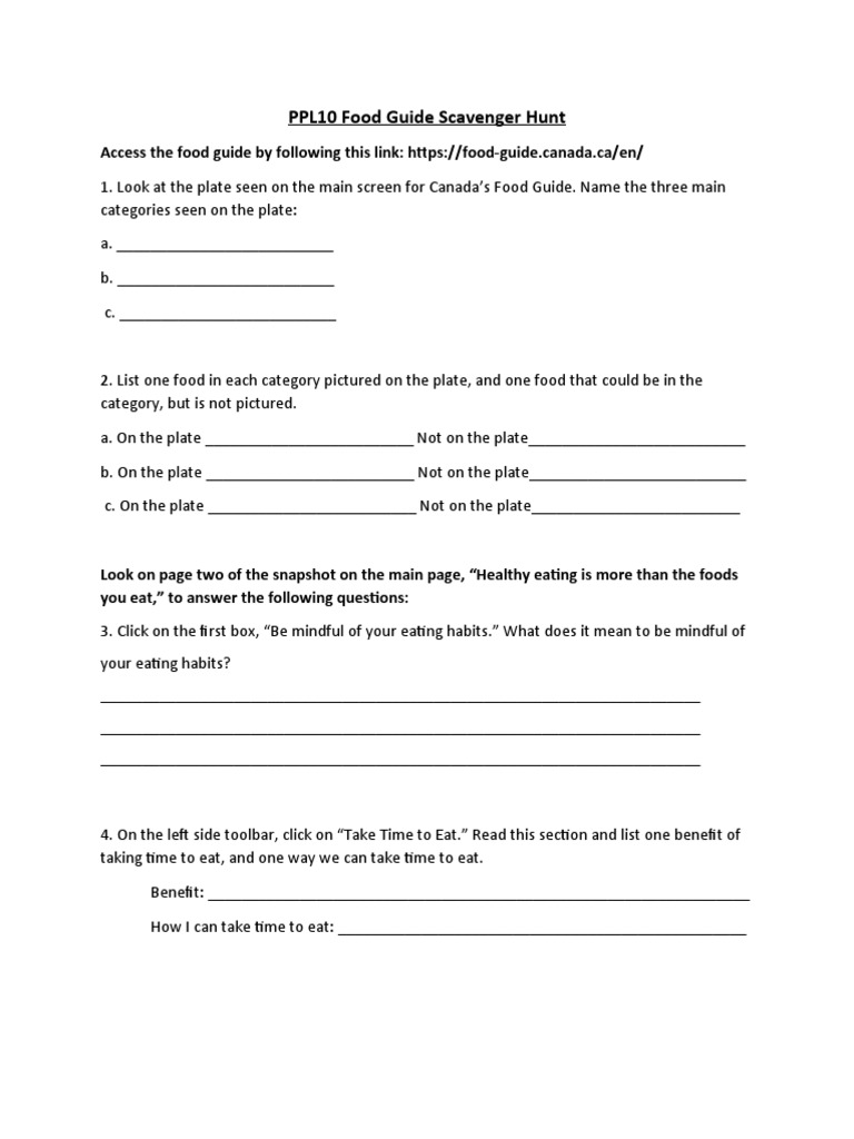 PPL10 Food Guide Scavenger Hunt Access The Food Guide by Following