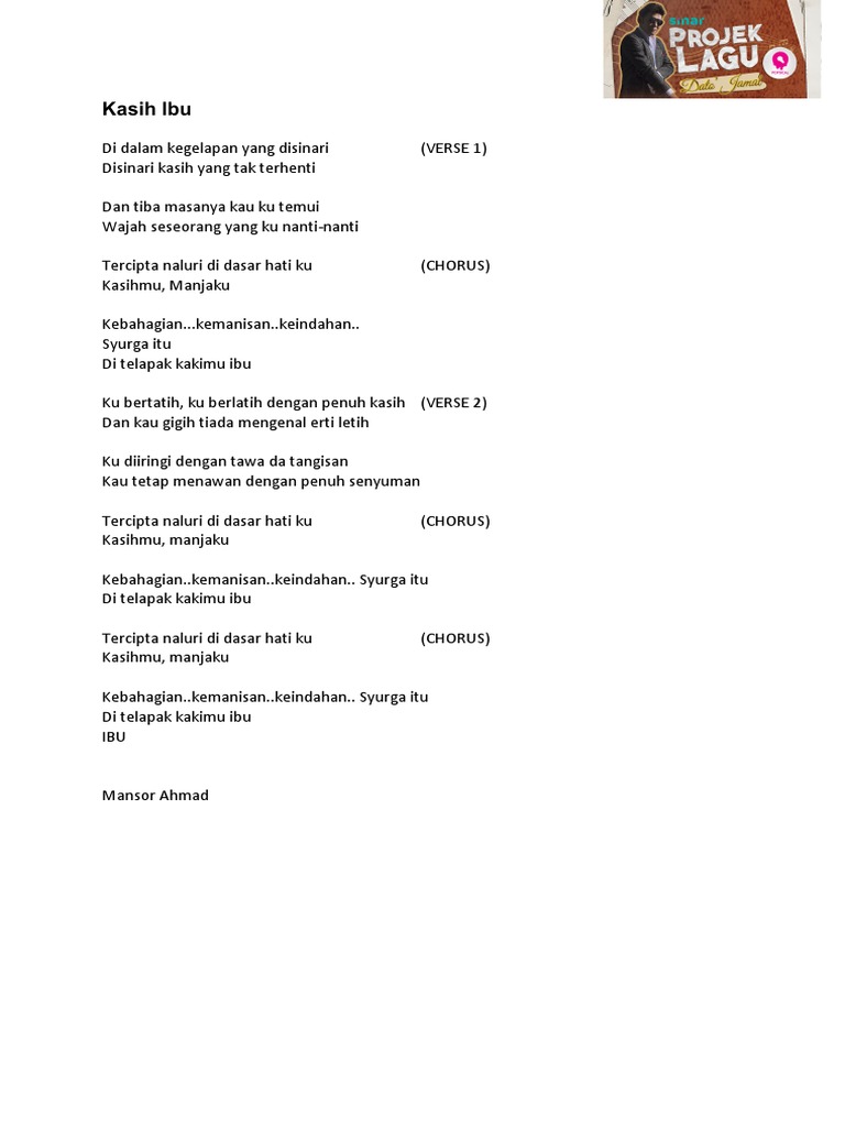 Lirik Kasih Ibu - Mansor Ahmad | PDF