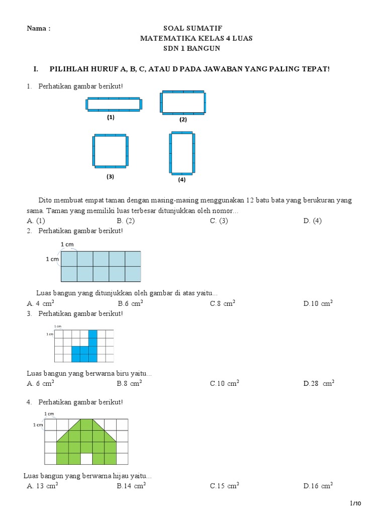 Soal Matematika Kelas 4: Luas dan Volume | PDF