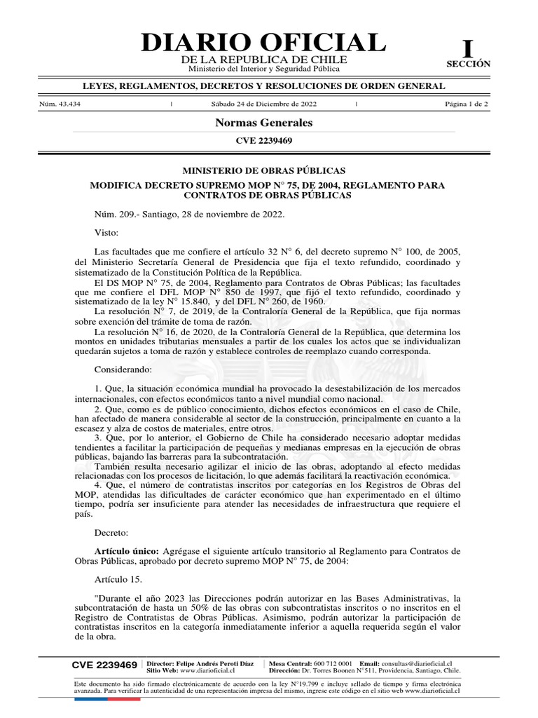Decreto Nro. 209 Año 2023 | PDF | Outsourcing | Chile