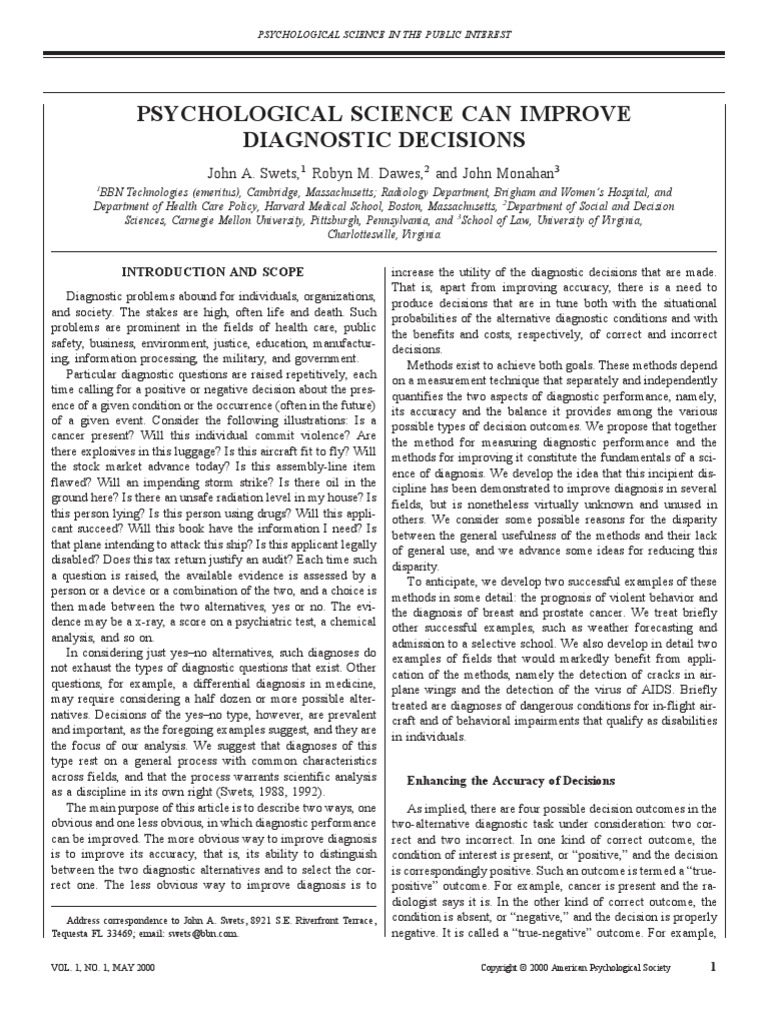 Diagnostic Decisions PDF Receiver Operating Characteristic