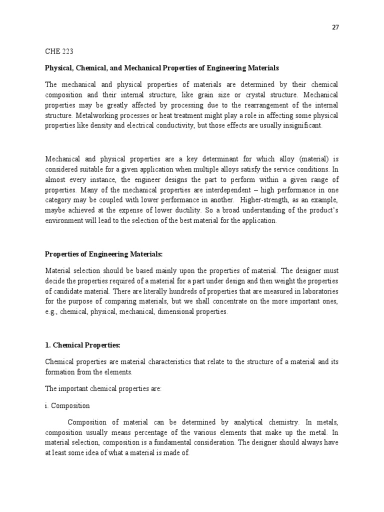 CHE 223 Physical Chemical Mechanical Properties of Materials | PDF ...