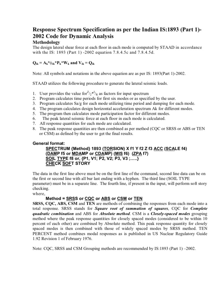 Response Spectrum Specification as per IS 1893 (Part 1) 2002 | PDF ...
