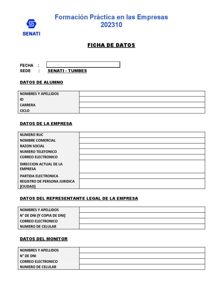 Ficha De Datos Formación Práctica En Las Empresas 202310 Pdf