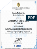 Certificado JESUS REINALDO SANCHEZ AMAYA Curso POLÍTICA PÚBLICA EN GESTIÓN DEL RIESGO DE DESASTRES