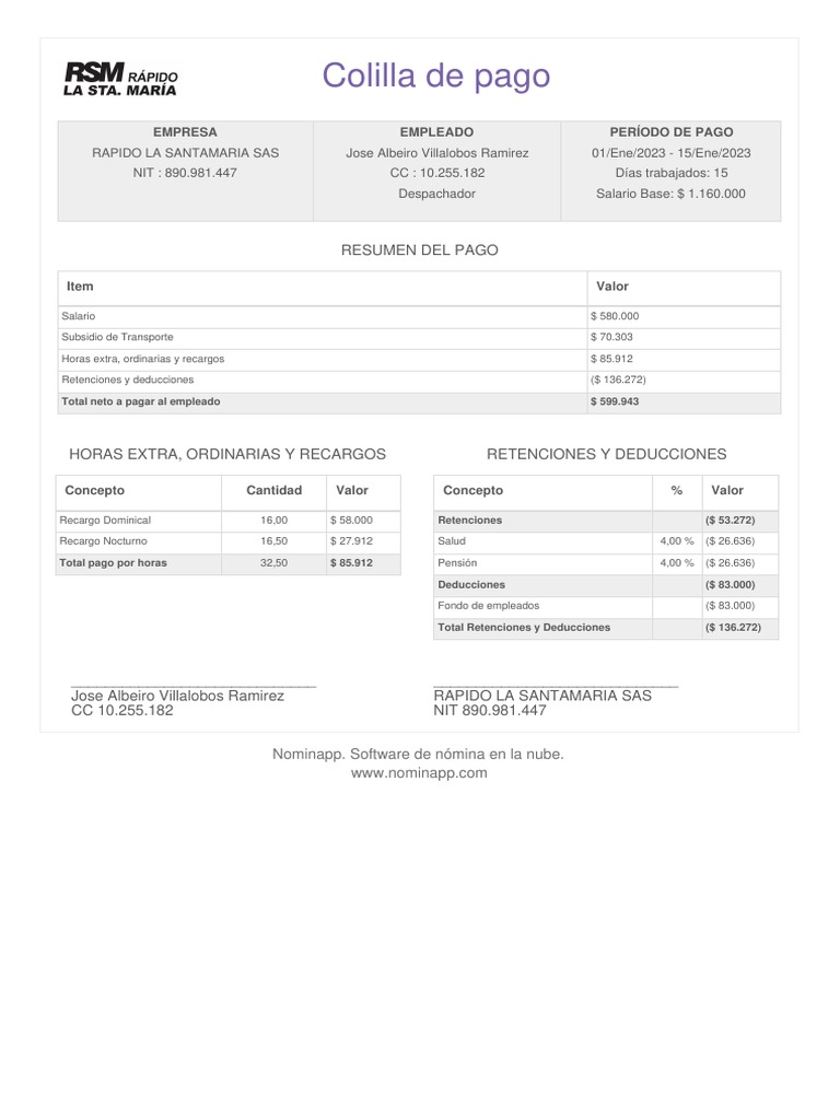 Colilla de Pago | PDF | Compensación laboral | Sueldos y salarios