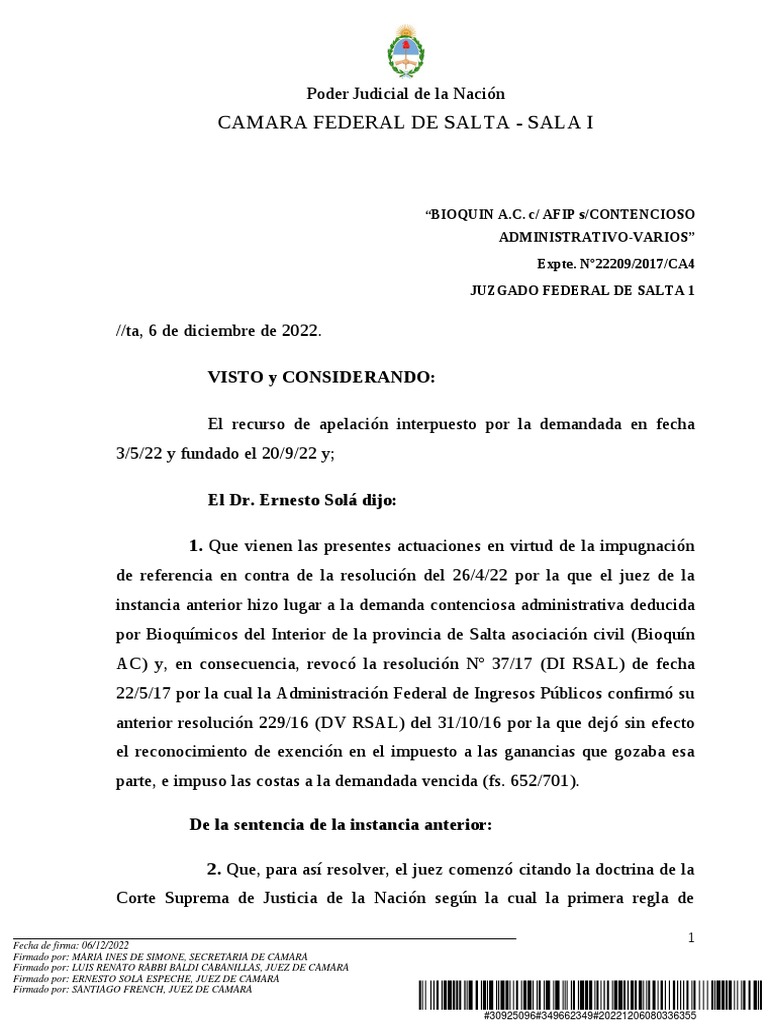 Jurisprudencia 2022 - Bioquin A.C C. Afip - Impuesto A Las Ganancias ...