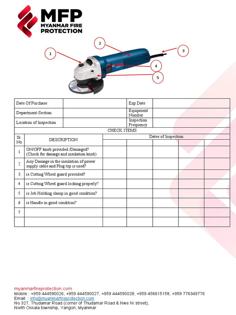 AngleGrinder Inspection Check List PDF