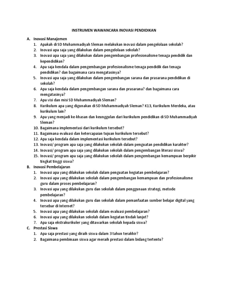 Instrumen Wawancara Inovasi Pendidikan | PDF