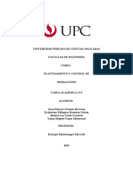 Universidad Peruana de Ciencias Aplicadas Facultad de Ingeniería Curso: Planteamiento Y Control de Operaciones