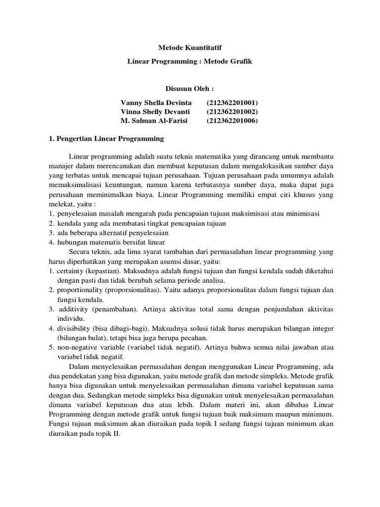 Linear Programming Metode Grafik | PDF