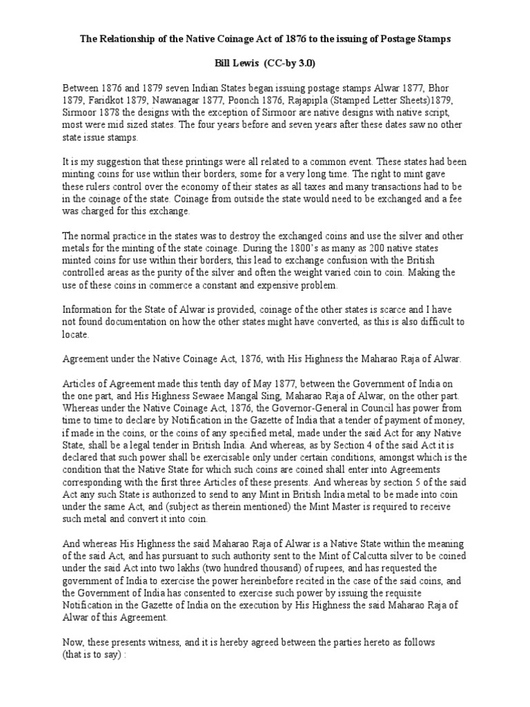 Native Coinage Act of 1876 and Stamp Issuing States PDF Mail
