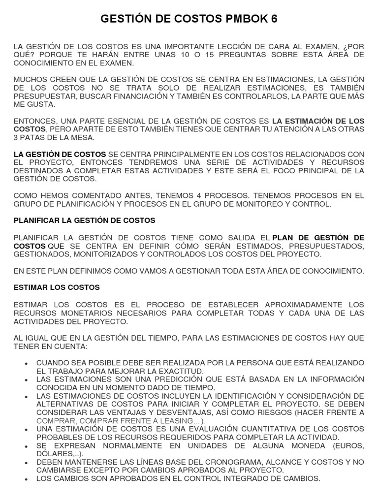 Gestión de Costos Pmbok 6 | PDF | Presupuesto