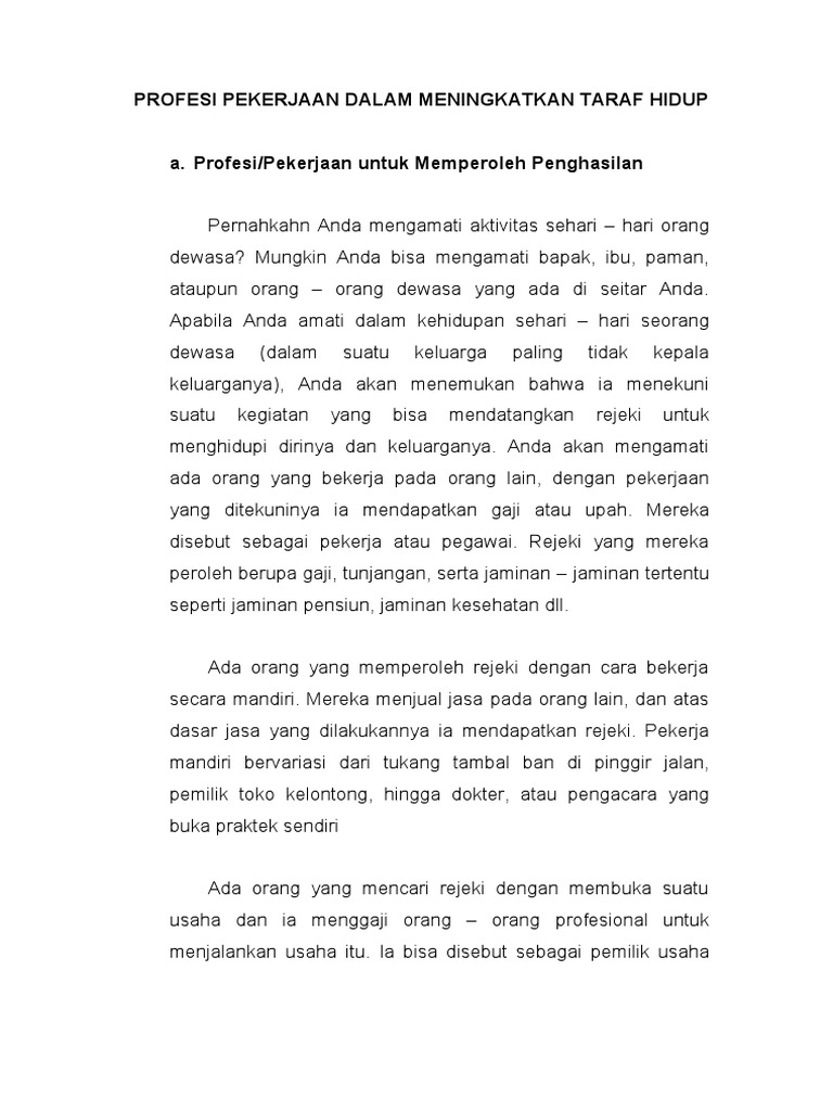 Materi 20 Profesi Pekerjaan Dalam Meningkatkan Taraf Hidup Pdf