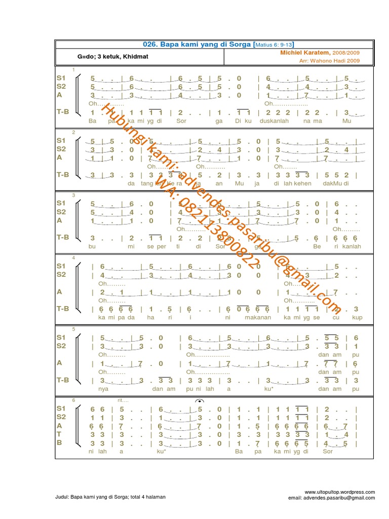 Notasi dan Partitur Bapa Kami | PDF