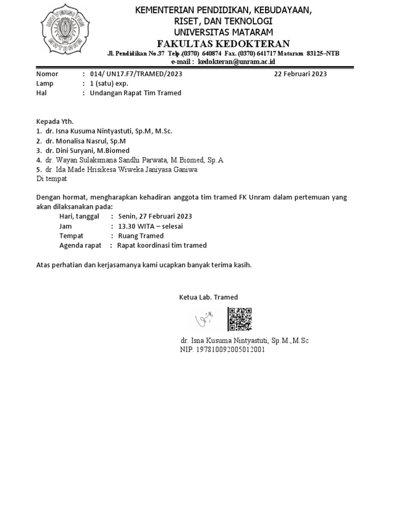 Revisi-Undangan Rapat Tim Tramed | PDF