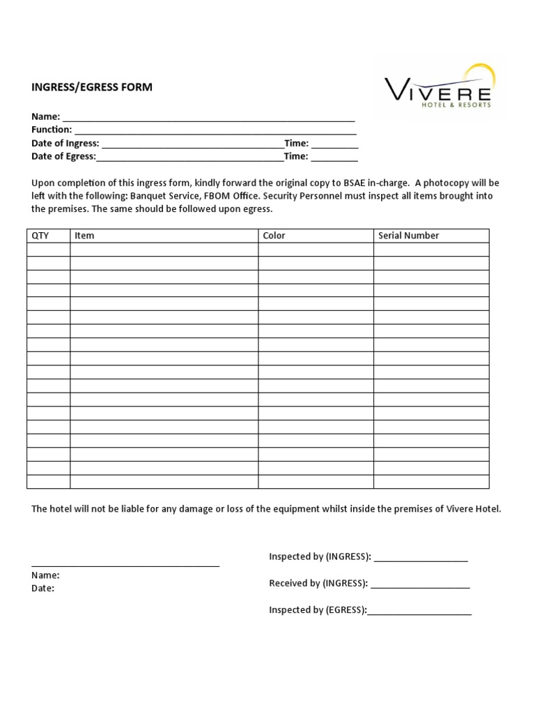 Ingress Egress Form | PDF