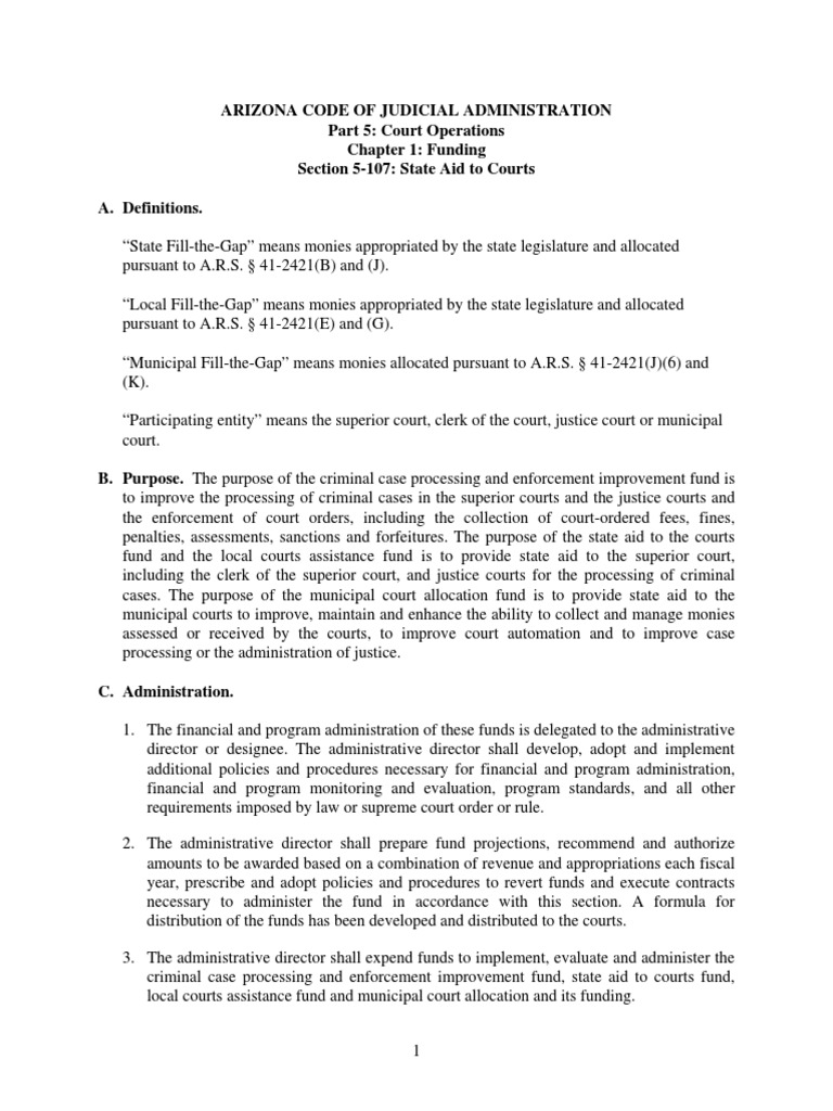 Arizona Code of Judicial Administration Part 5 Court Operations