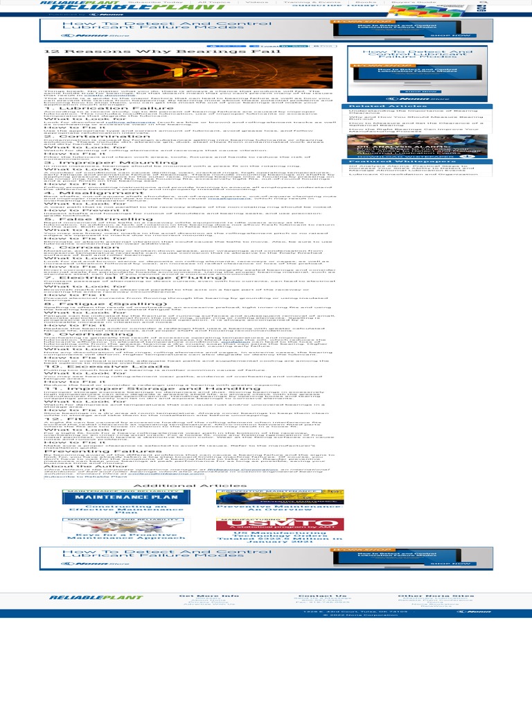 12 Reasons Why Bearings Fail PDF Bearing (Mechanical) Lubricant