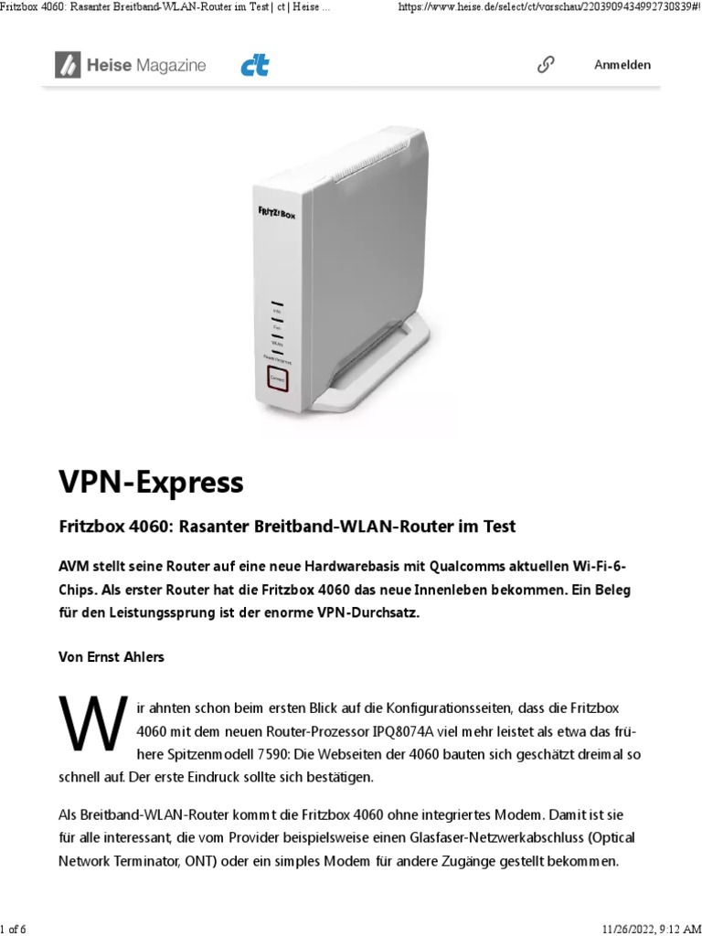 Fritzbox 4060 Rasanter Breitband-WLAN-Router Im Test CT Heise Magazine ...