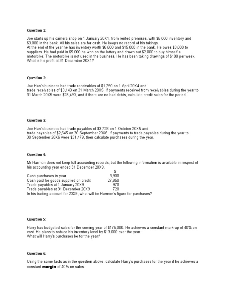 Incomplete Records | Download Free PDF | Accounts Payable | Inventory