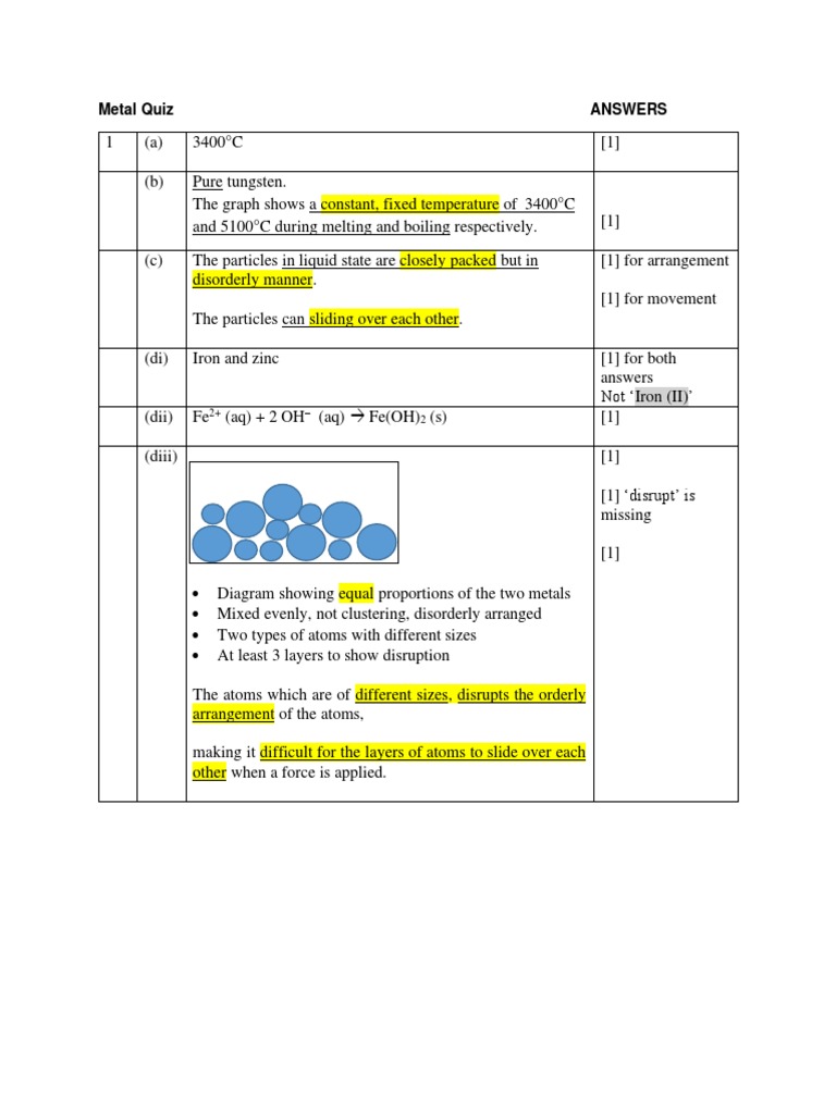 Metals Quiz 2023 Answers Download Free PDF Iron Zinc