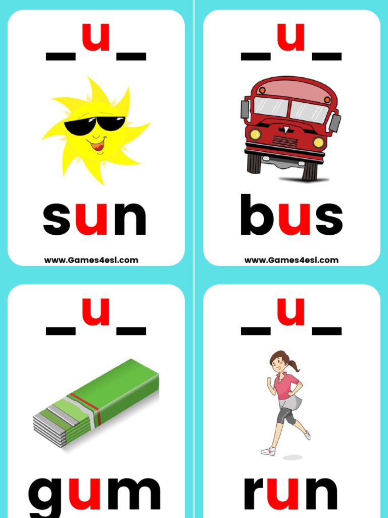 Phonics CVC Words Letter U Flashcards PDF