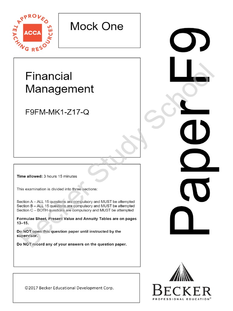 F9 Mock Question | PDF