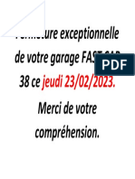 Fermeture Exceptionnelle de Votre Garage FAST CAR 38 Ce Merci de Votre Compréhension