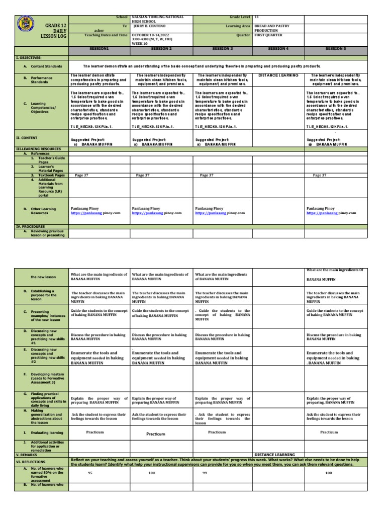 DLL Bread and Pastry Week 11 PDF Argument Learning