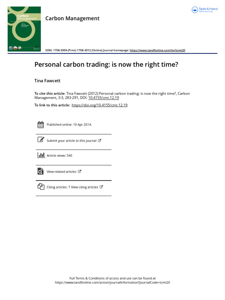 Personal Carbon Trading Is Now The Right Time | PDF | Low Carbon