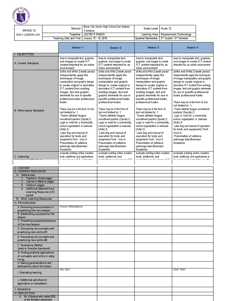 Grade 12 Empowerment Technology DLL | PDF | Educational Technology ...