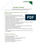 Vacancy Notice: Training Officer Customs & Excise - Level 9 (1 Post) Key Responsibilities