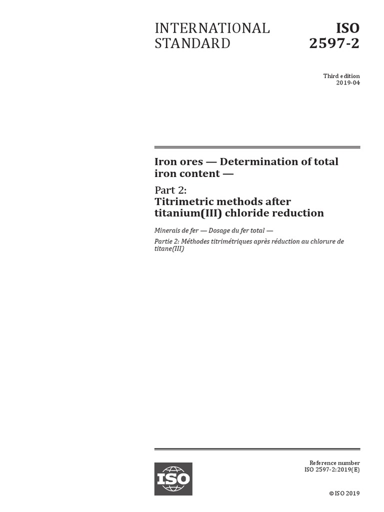ISO 25972 2019 Iron Ores Determination of Total Iron Content