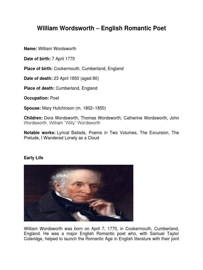 William Wordsworth - English Romantic Poet | PDF | William Wordsworth ...