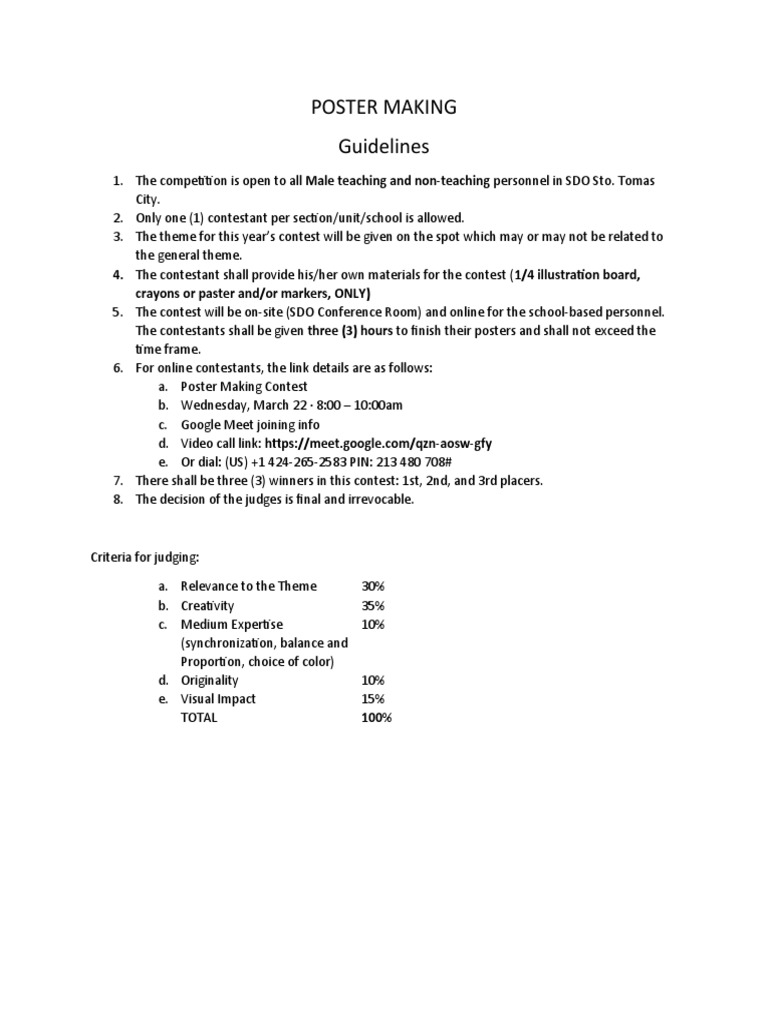 Poster Making Contest Guidelines Instructions for Participation