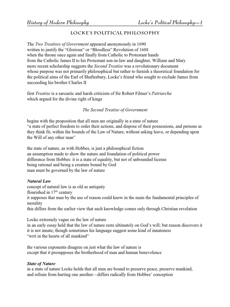 Locke's Political Philosophy Explained | PDF | Natural Law | John Locke