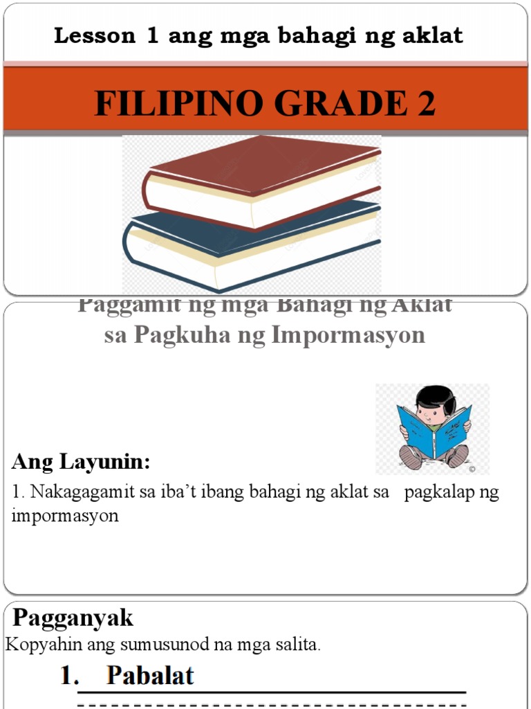 Lesson 1 Ang Mga Bahagi NG Aklat: Filipino Grade 2 | PDF