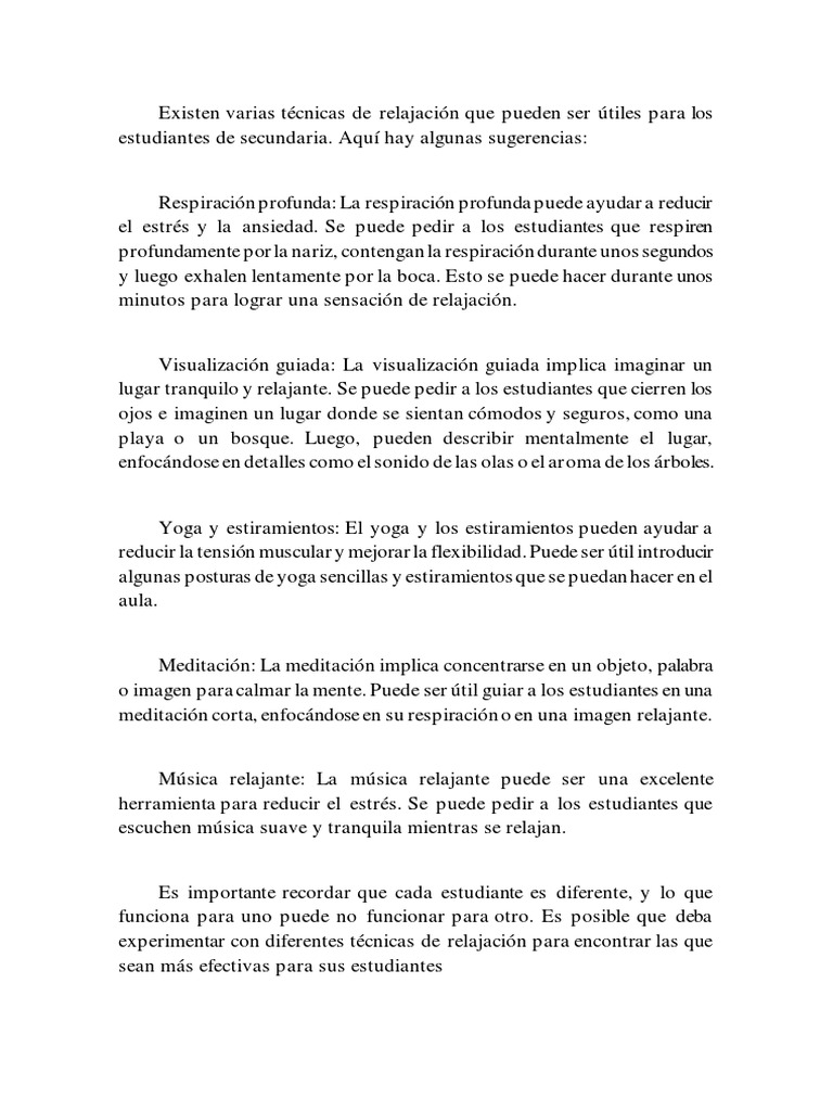 Existen Varias Técnicas de Relajación Que Pueden Ser Útiles para Los ...