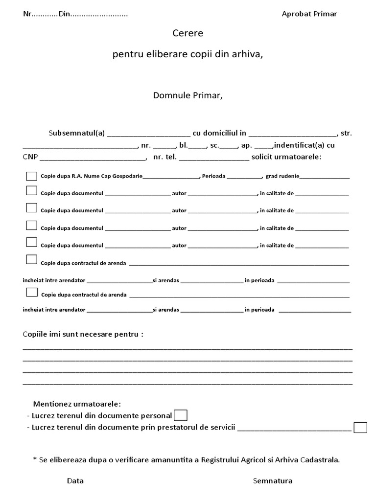 Cerere Eliberare Document Din Arhiva | PDF