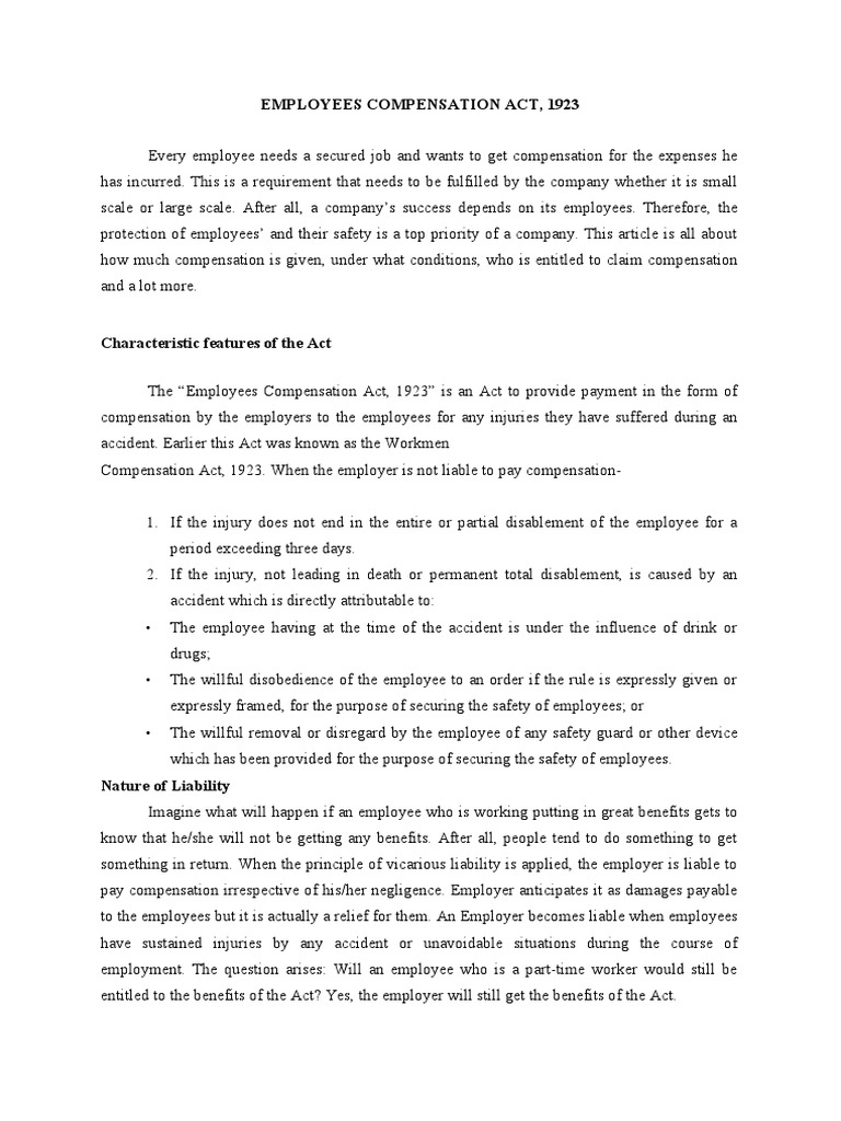Ba LLB Employees Compensation Act PDF Legal Liability Employment